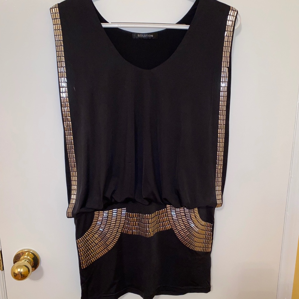 Solution Black Mini Dress With Silver Detail